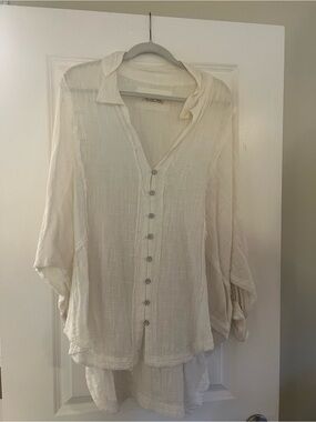 We The Free Cream Button-Front Lightweight Shirt